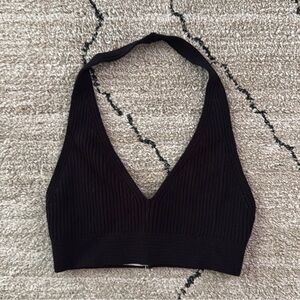 Djerf Avenue Black Ribbed Crop Top